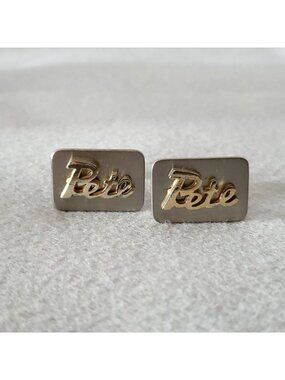 Vintage Hickok Name Pete Cufflinks Silver Gold Tone 7/8"